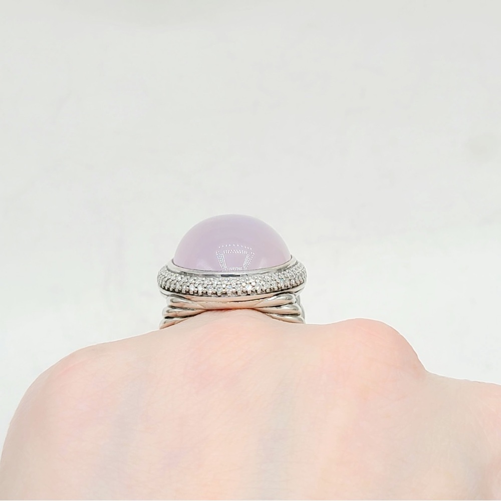 David Yurman Signature Oval Ring With Lavender Moonstone And Diamonds - Picture 11 of 15